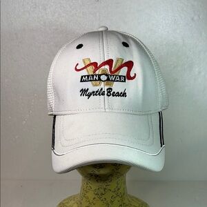 Town Talk white cap with Man War Myrtle Beach logo